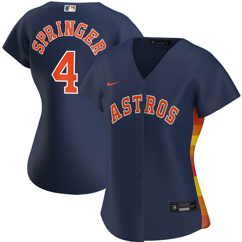 2020 MLB Women Houston Astros #4 George Springer Nike Navy Alternate 2020 Replica Player Jersey 1->women mlb jersey->Women Jersey